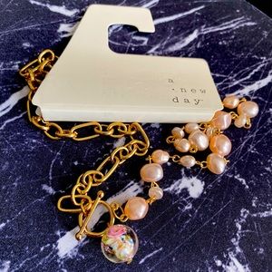 💛Beaded necklace with pearls and gold chain accent